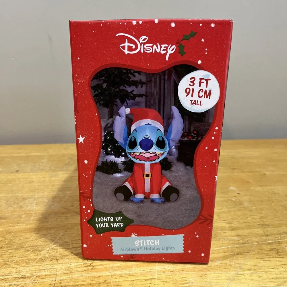 Gemmy Disney 3 ft Stitch in Santa Suit Airblown Inflatable‎ Christmas Lights Up